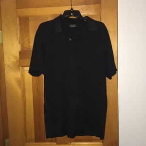 Zara polo shirt with faux-leather collar